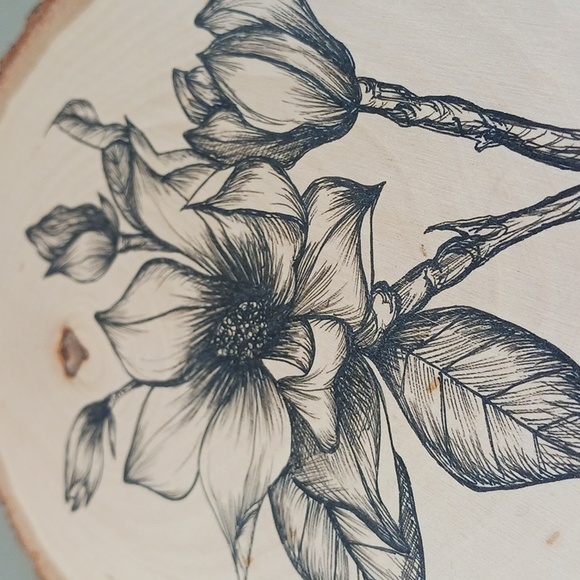 Magnolia Blooms on Basswood Slab Hand Crafted Original Unique Art #eshopchicago - Picture 3 of 9